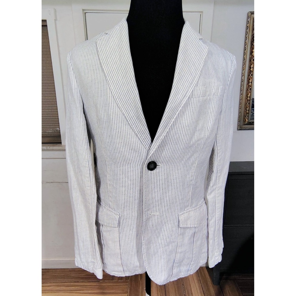 Armani Exchange Blazer Mens  White Stripped Cotton Medium Unstructured Jacket 38